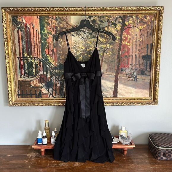 Vintage Y2K Cache Black Ruffled Jersey Mini Dress Size 4 RARE MSRP $225 - Picture 1 of 4